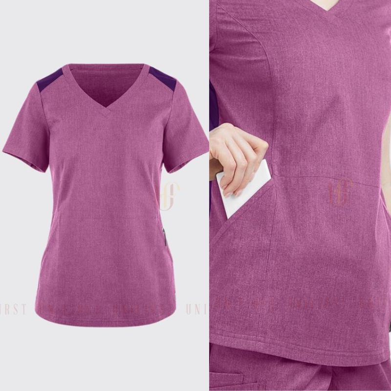 Đồng phục y tá, điều dưỡng cổ V màu tím